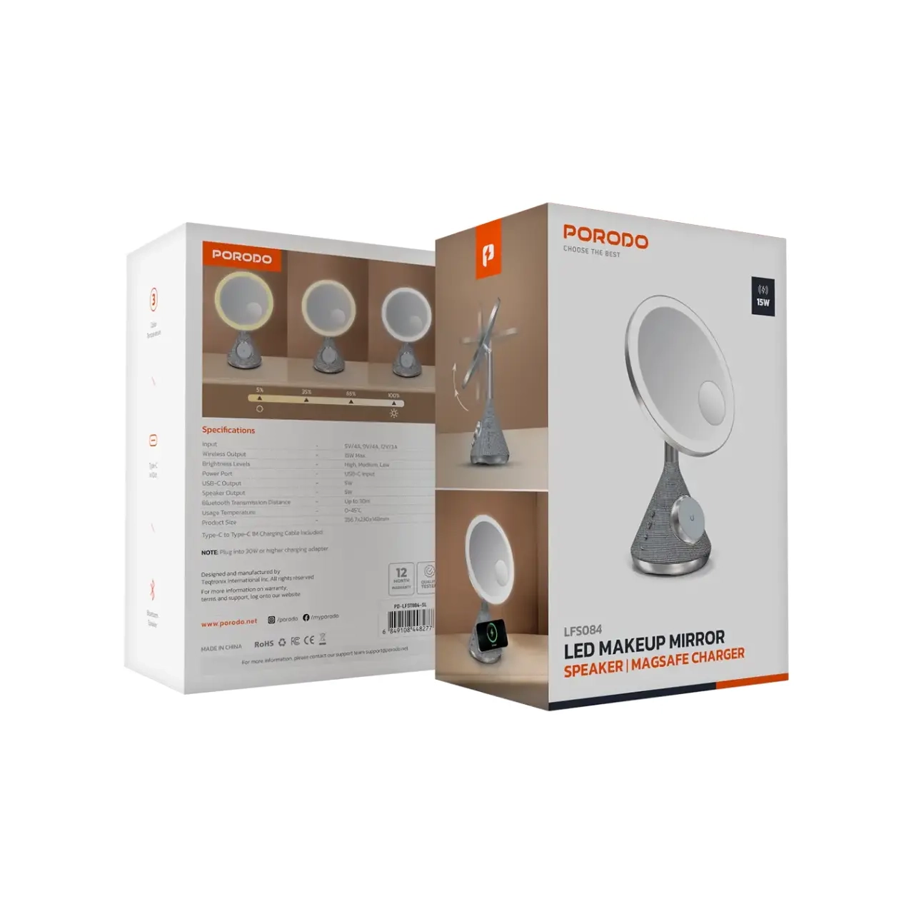 آینه آرایشی LED پرودو مدل LFST084 با اسپیکر و شارژر بی‌سیم