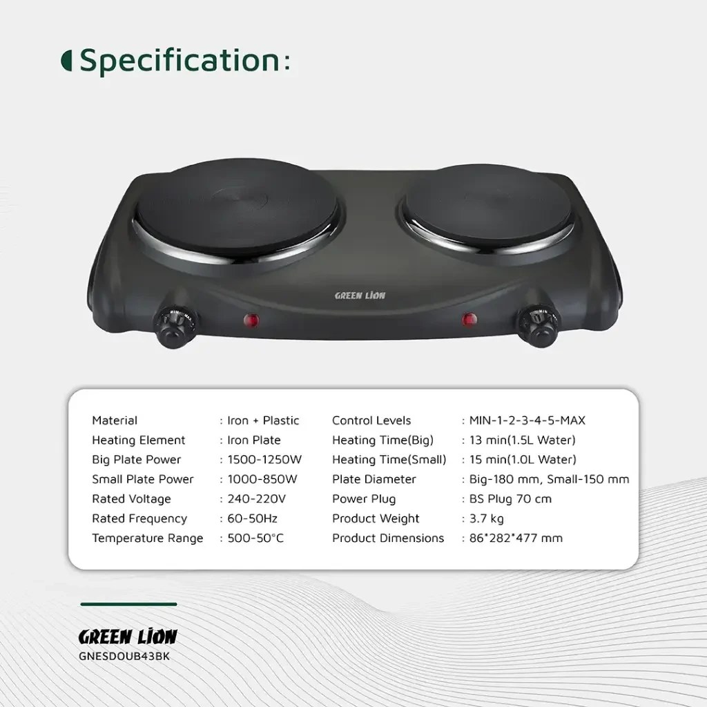 اجاق برقی گرین لاین مدل Green Lion Electric Stove GLEG-45 Dual Burner 2000W