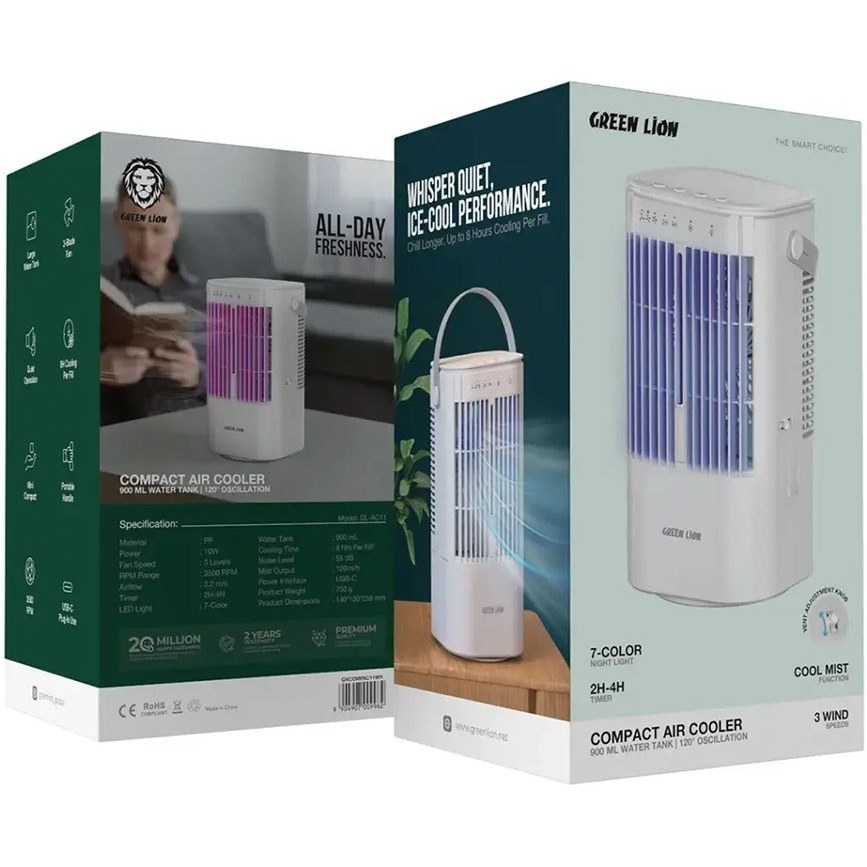 کولر مه پاش رومیزی گرین لاین Green Lion Compact Air Cooler Fan with 900mL Water Tank